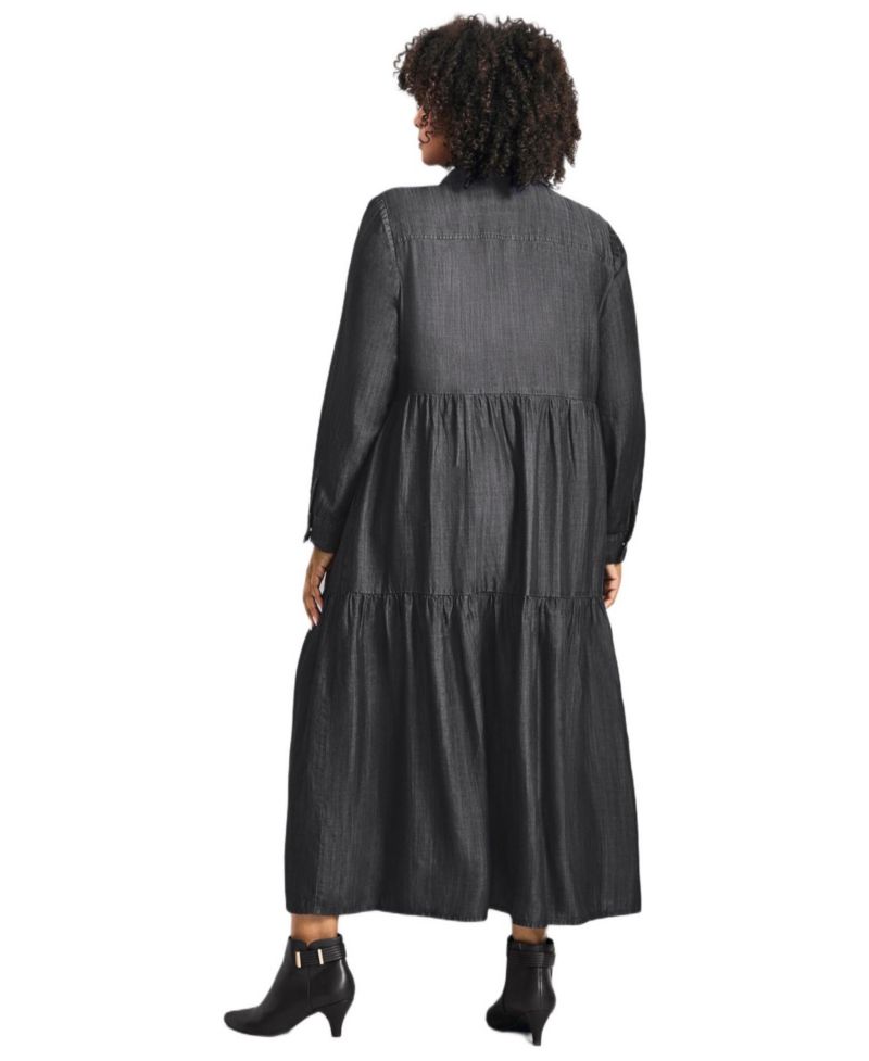 Women's Plus Size Denim Tiered Shirtdress