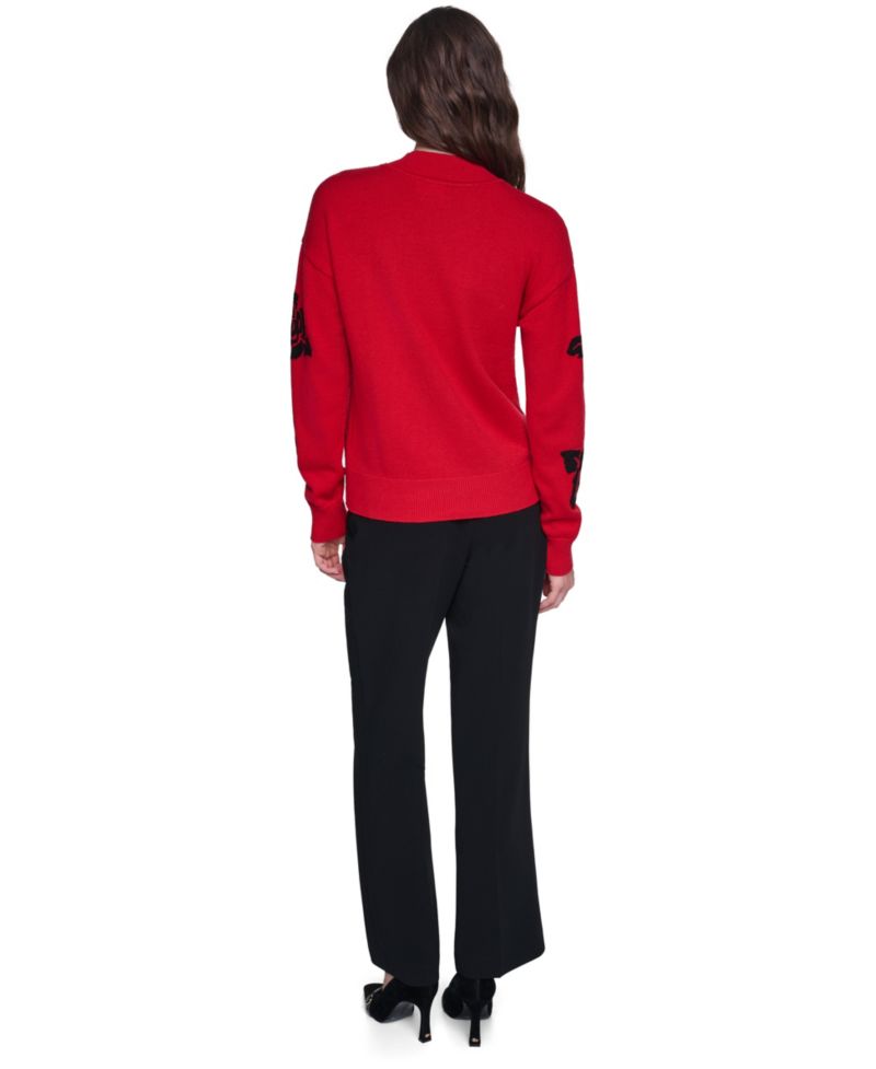 Women's Mock-Neck Long-Sleeve Floral Sweater