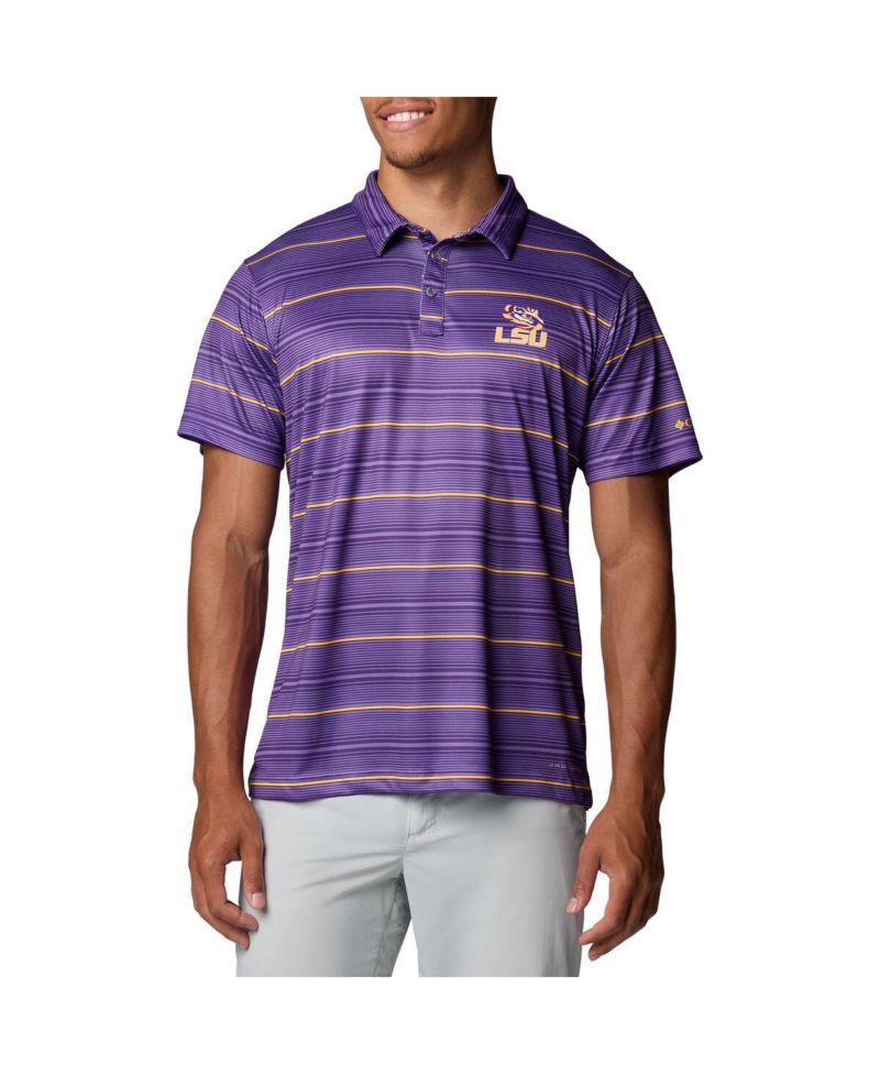 Men's Purple LSU Tigers PFG Super Terminal Tackle Omni-Shade Stripe Polo Shirt