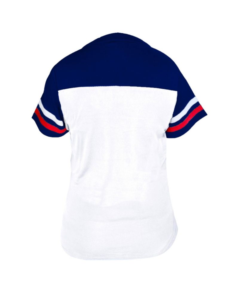 Women's Profile White/Royal Texas Rangers Plus Size Two-Stripe V-Neck T-Shirt