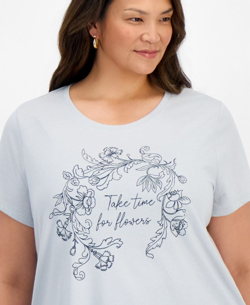 Plus Size Printed Short-Sleeve Crewneck Tee