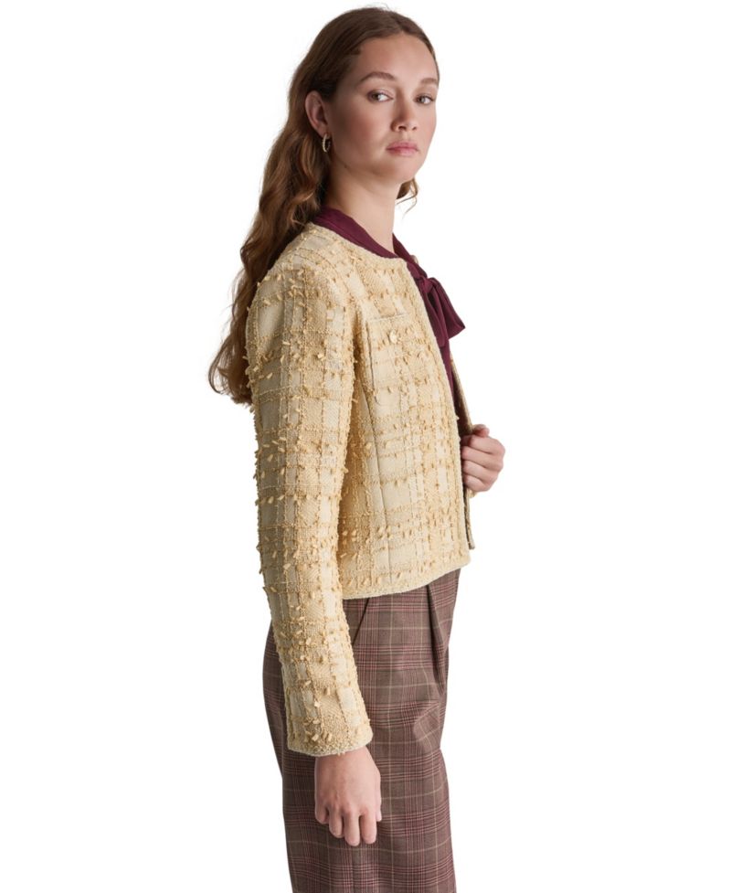 Women's Cropped Plaid Shoulder-Pad Jacket