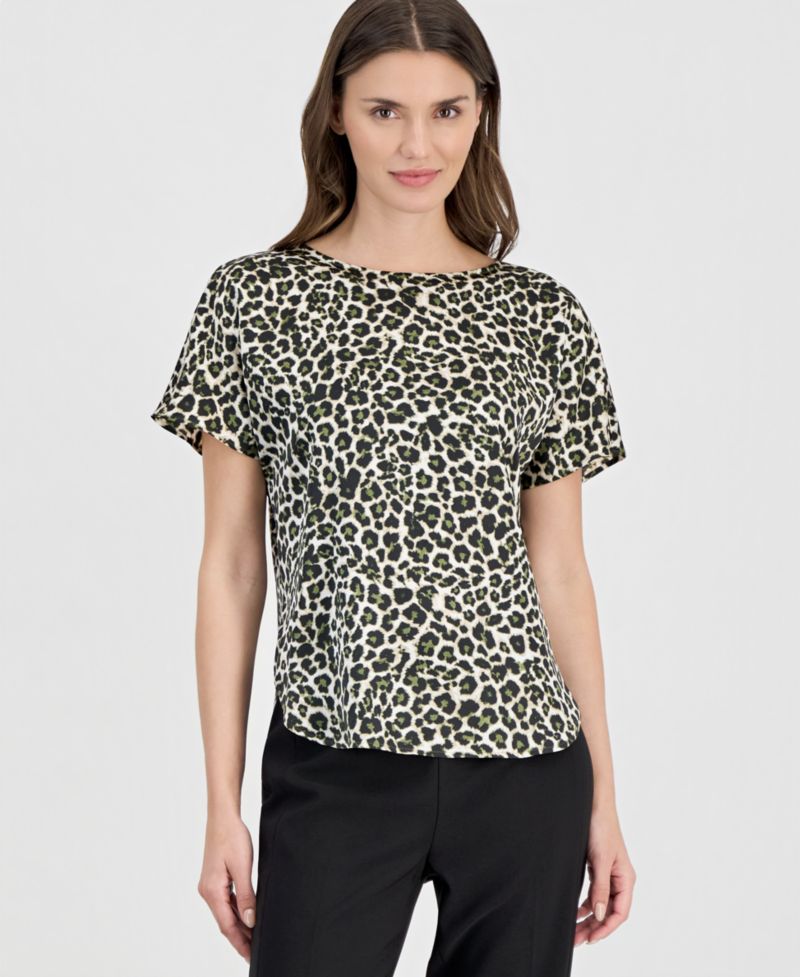 Women's Printed Boat-Neck Short-Sleeve Top