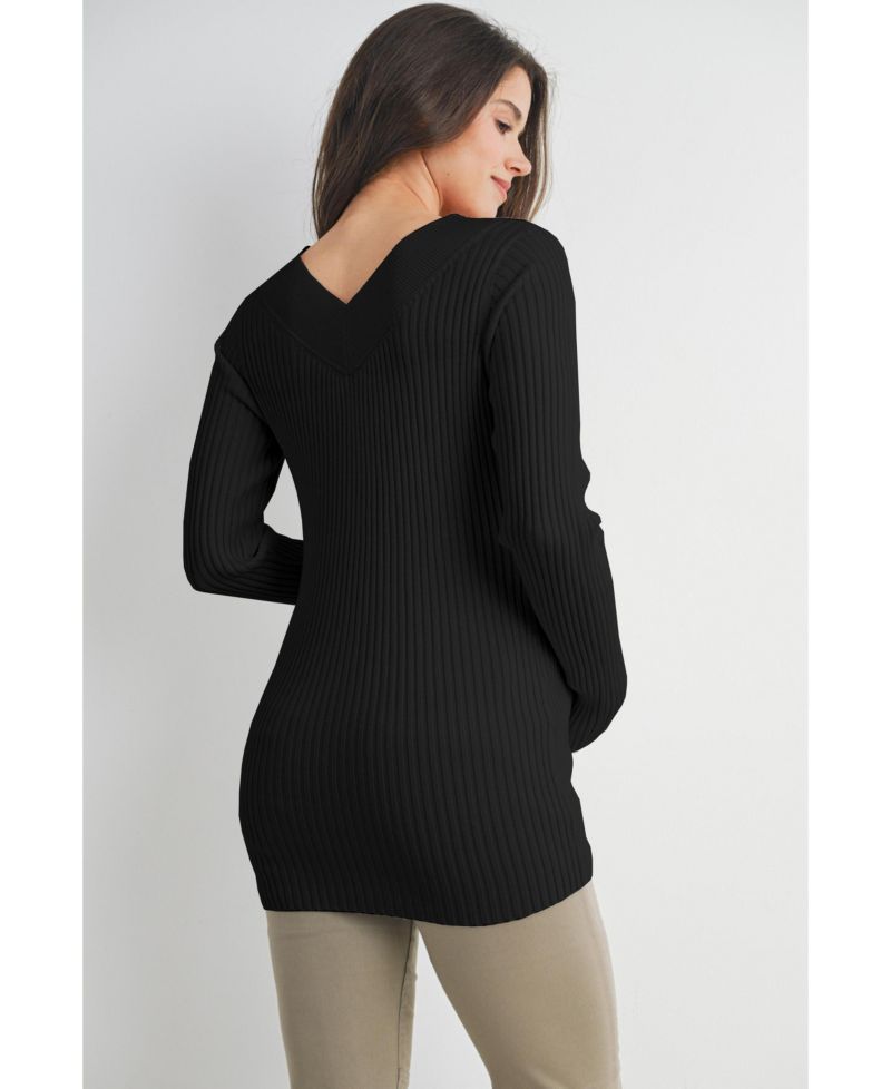 Maternity Ribbed Knit V Neck Long Sleeve Sweater