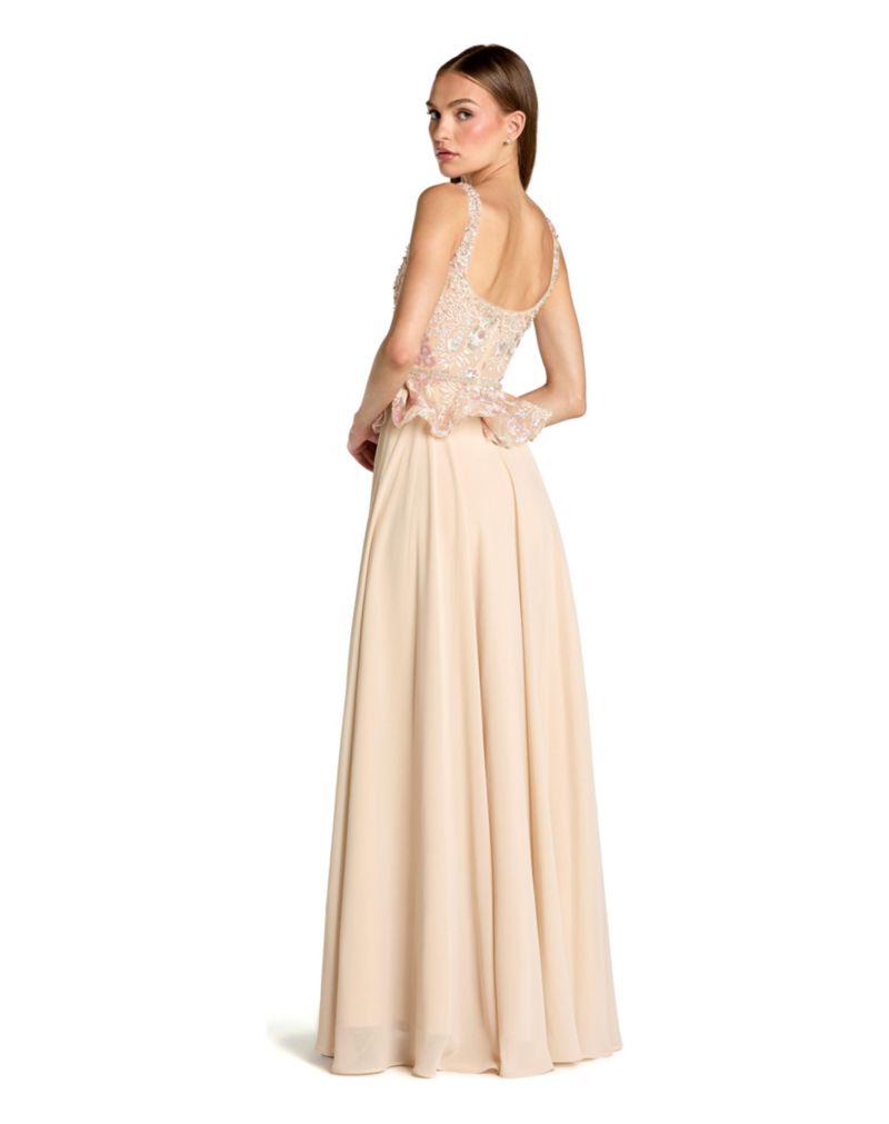 Petite Embroidered Peplum Top With Chiffon Skirt Gown