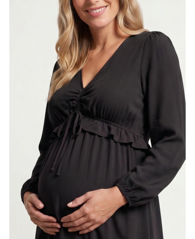 Women's Motherhood Puff Sleeve Ruffle Midi Dress - Motherhood