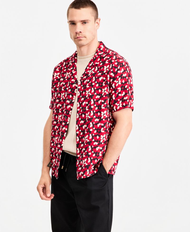 Men's Warwick Floral Short Sleeve Camp Shirt, Grosvenor Short-Sleeve Crewneck Sweater & Hampstead Modern-Fit Chino Solid Pants