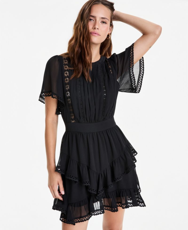 Women's Ruffle-Tiered Short-Sleeve Mini Dress