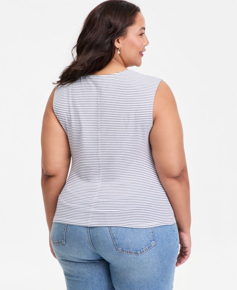 Plus Ruched V-Neck Tie-Hem Tank