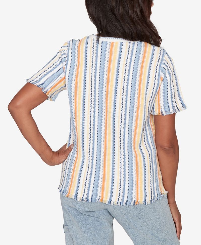 Women's Out of the Blue Textured Fringe Stripe Short-Sleeve T-Shirt