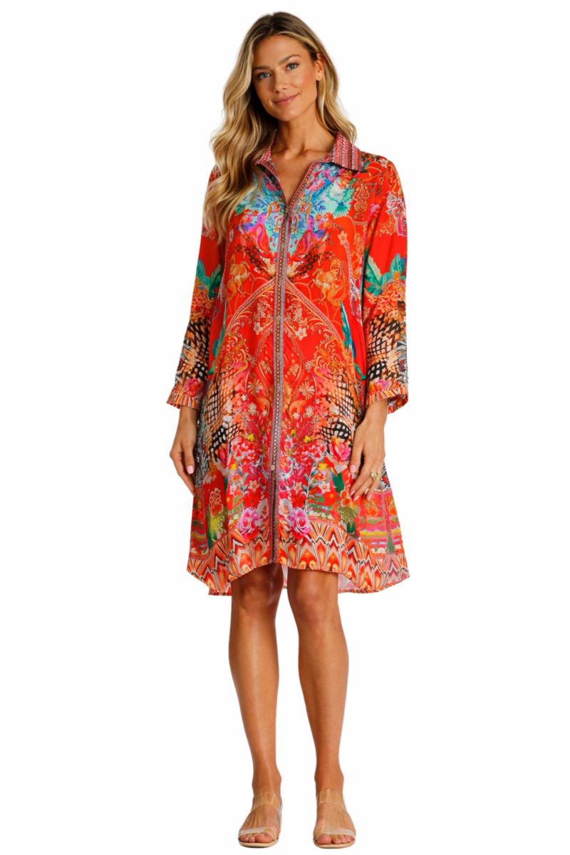 Women's Midi Summer Dress with Collared Neck, Short Sleeves, and Side Slits