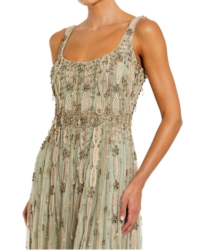 Petite Embellished Scoop Neck Mesh Midi Dress