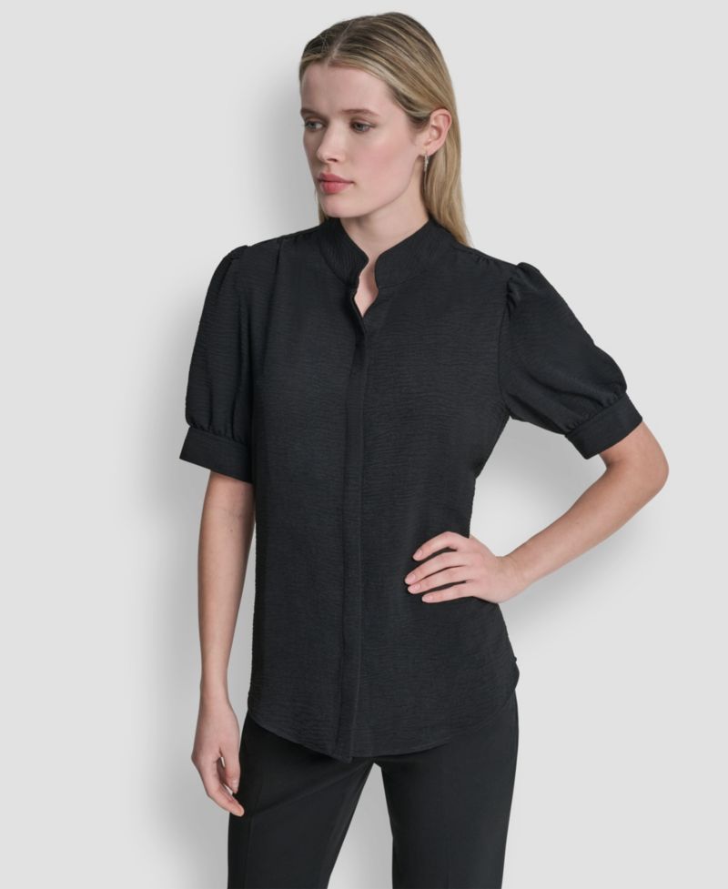 Women's Mandarin Collar Textured Woven Blouse