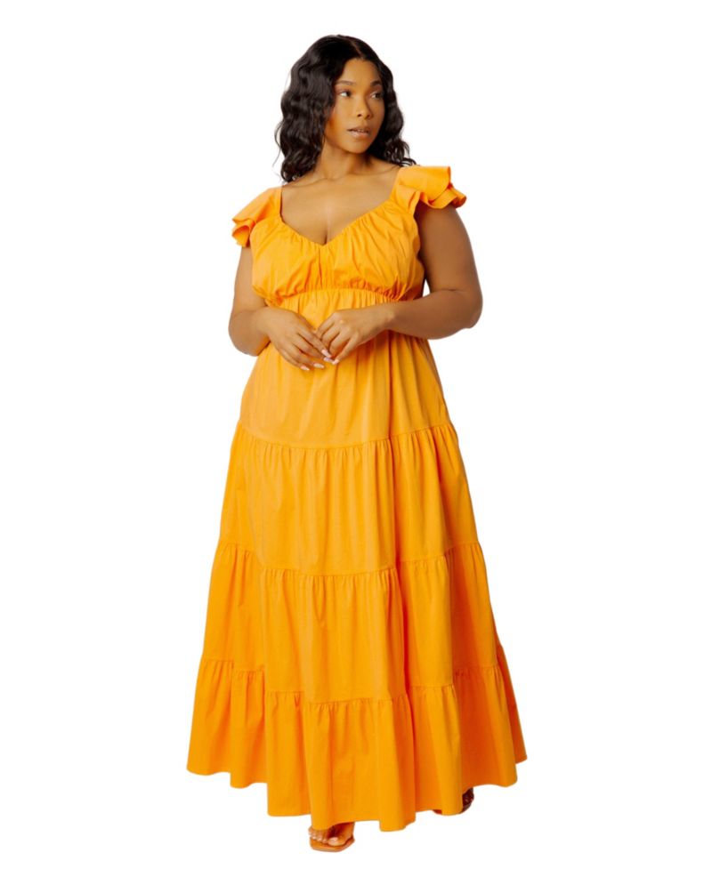 Plus Size Flutter-Sleeve Tiered Maxi Dress