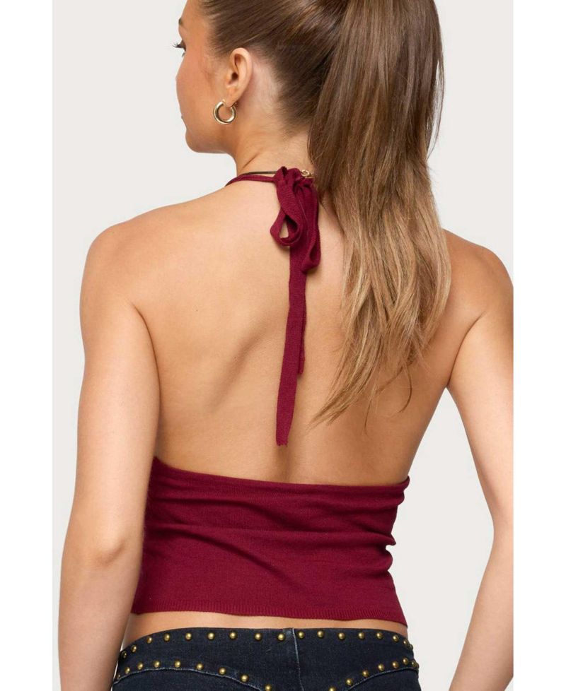 Women's Missie Knitted Plunge Neck Halter Top
