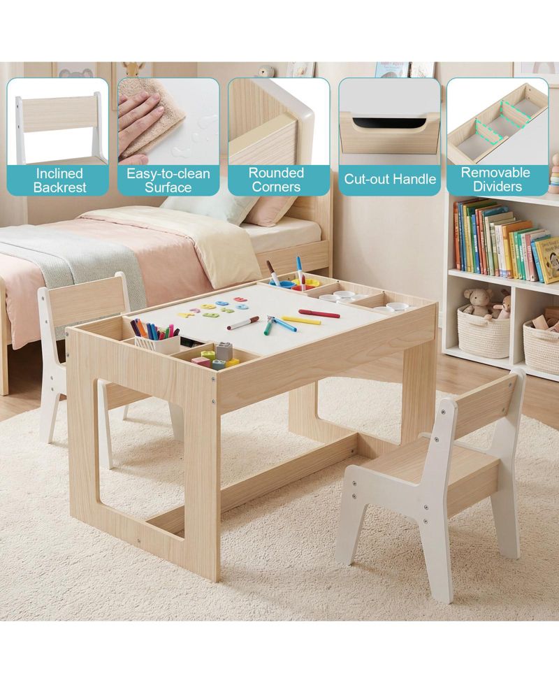 Multifunctional Kids Table and Chairs Set with Chalkboard