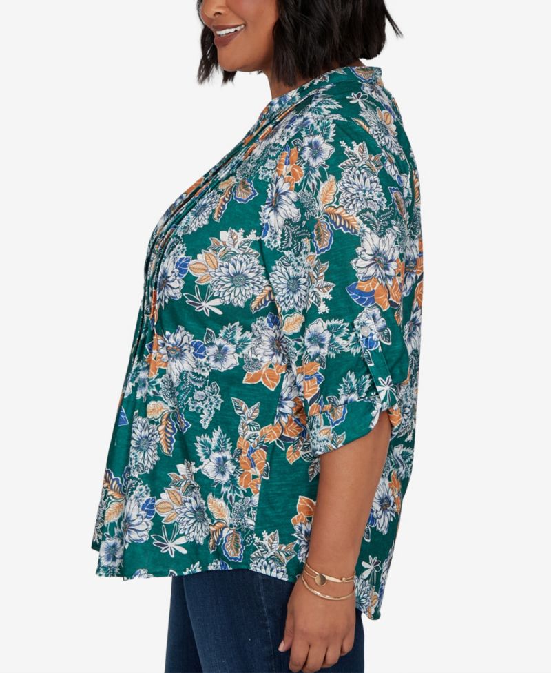 Plus Size Kensington Henley 3/4-Sleeve Floral Blouse