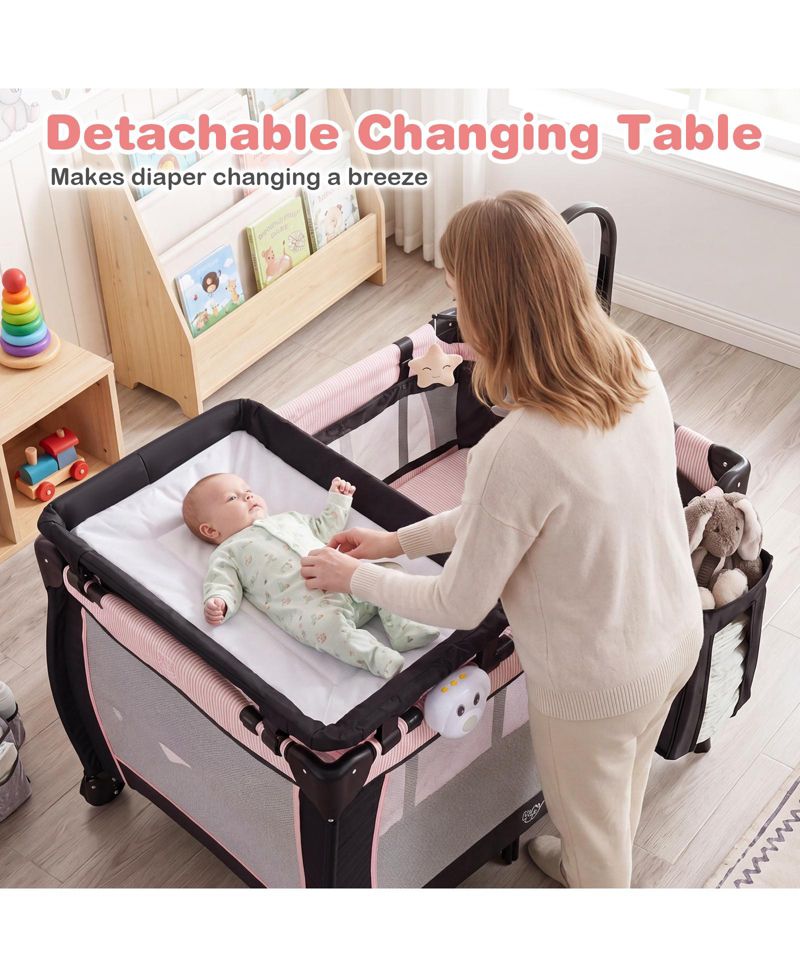 3-in-1 Baby Bassinet Portable Pack and Play with Removable Changing Table Mattress