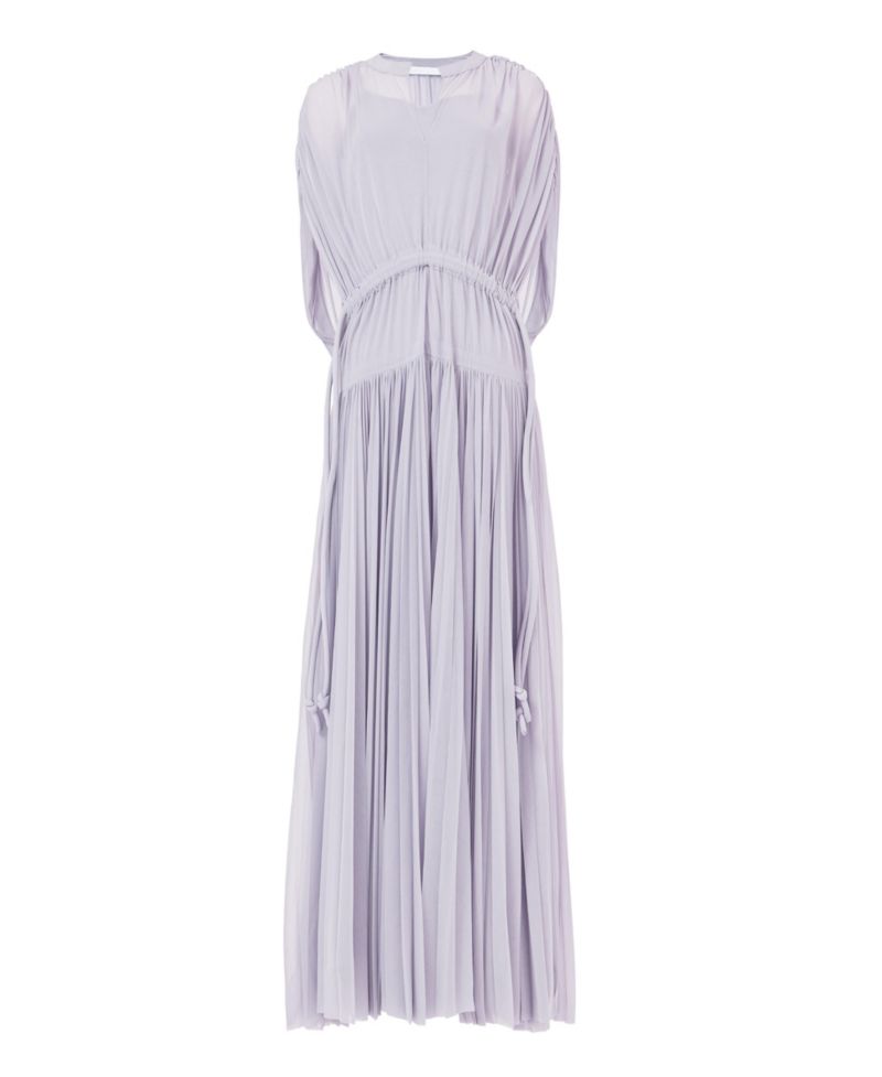 Women's Pleated Marked Waist Short-Sleeve Maxi Dress