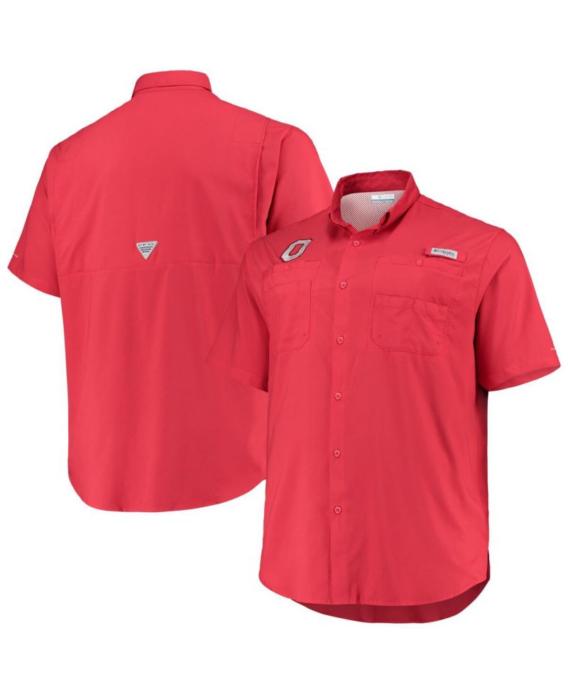 Men's Scarlet Ohio State Buckeyes Big and Tall Tamiami Omni-Shade Button-Down Shirt