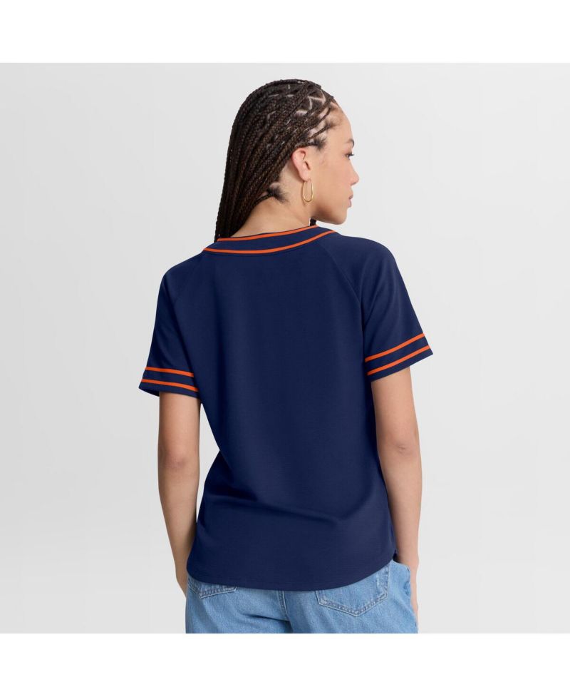 Women's Navy Detroit Tigers Diva Race Ahead Raglan V-Neck T-Shirt