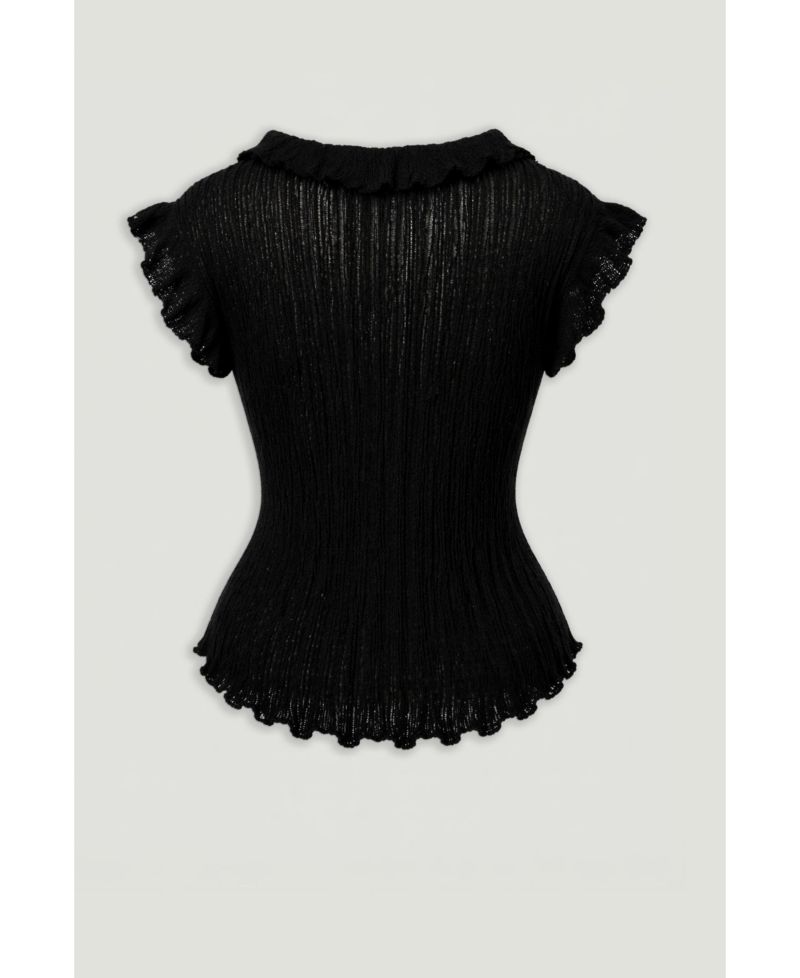 Women's Ruffled V-Neck Sheer Blouse