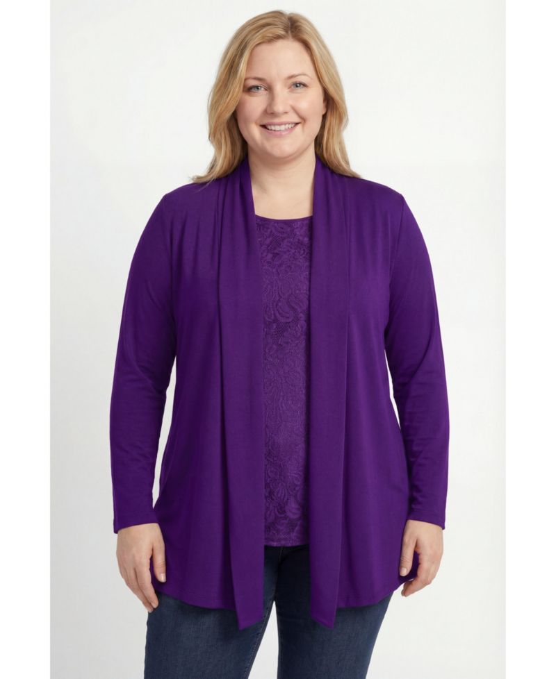 Plus Size Within 2-Fer Cardigan & Attached Lace Tunic