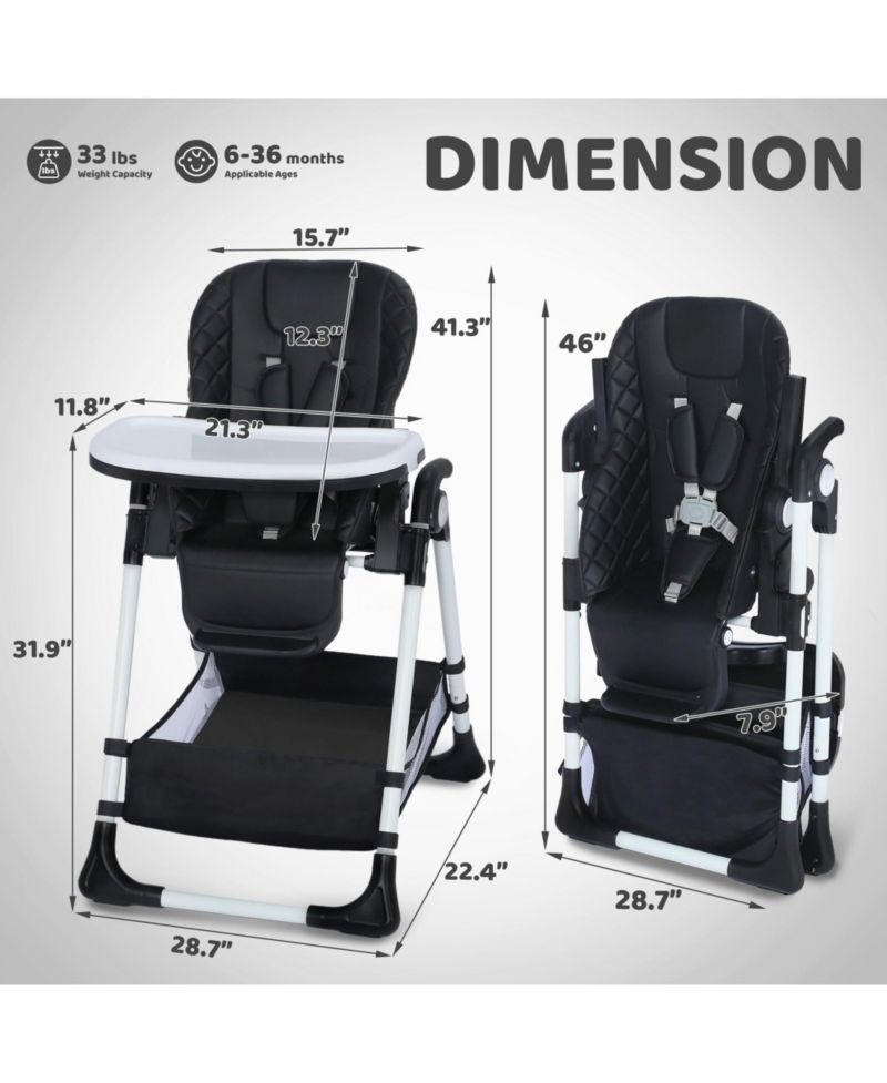 Convertible Baby High Chair with Adjustable Height, Double Tray and Compact Fold