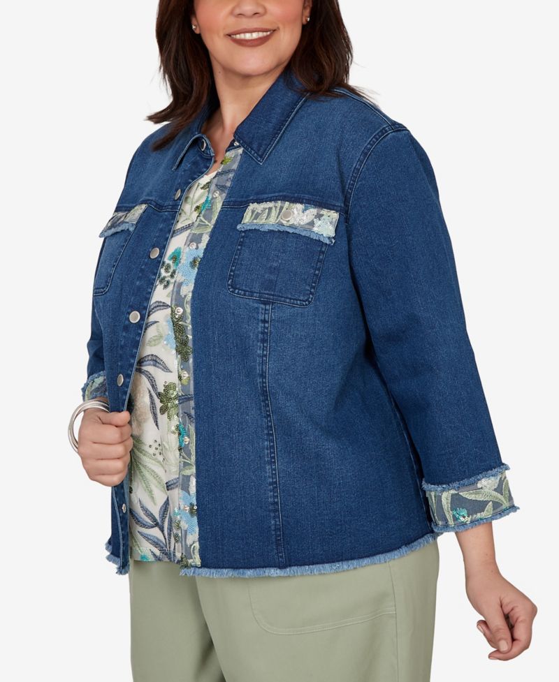 Plus Size Sequin Embellished Stretch Denim Jacket