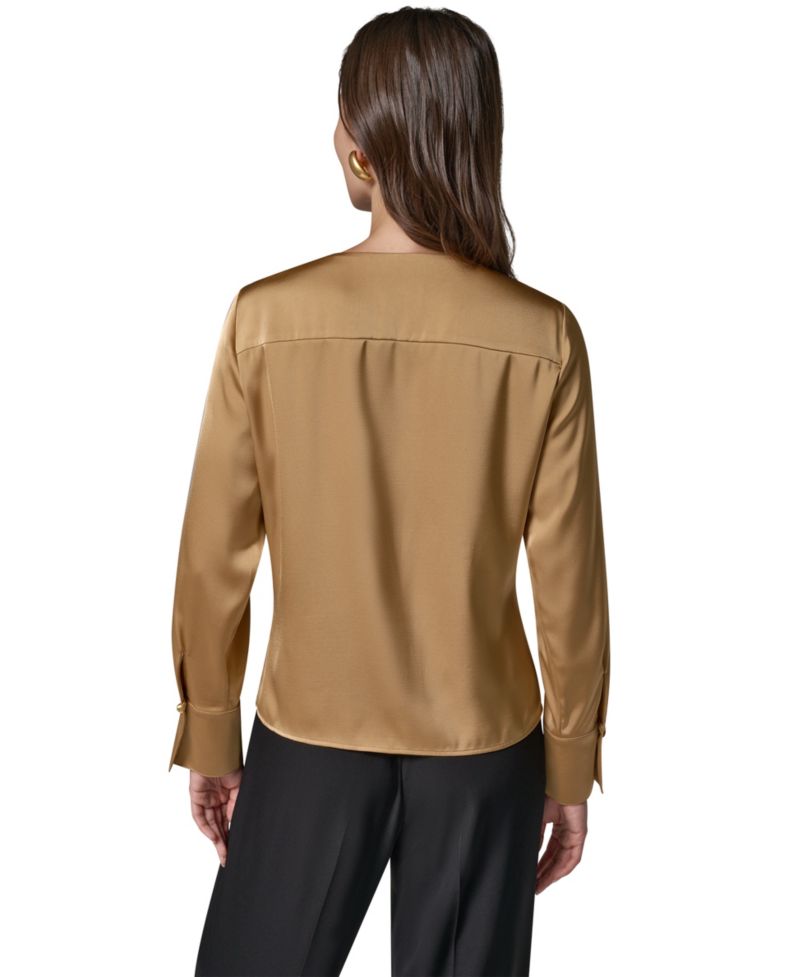 Women's Satin Faux-Wrap Blouse