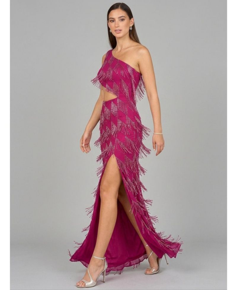 Women's One Shoulder Fringe Gown