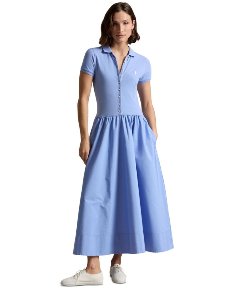 Women's Hybrid Mesh Polo Collar A-Line Dress