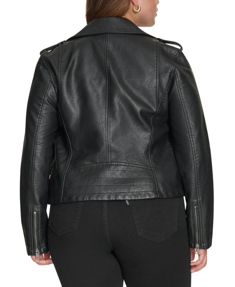 Plus Size Trendy Faux Leather Moto Jacket