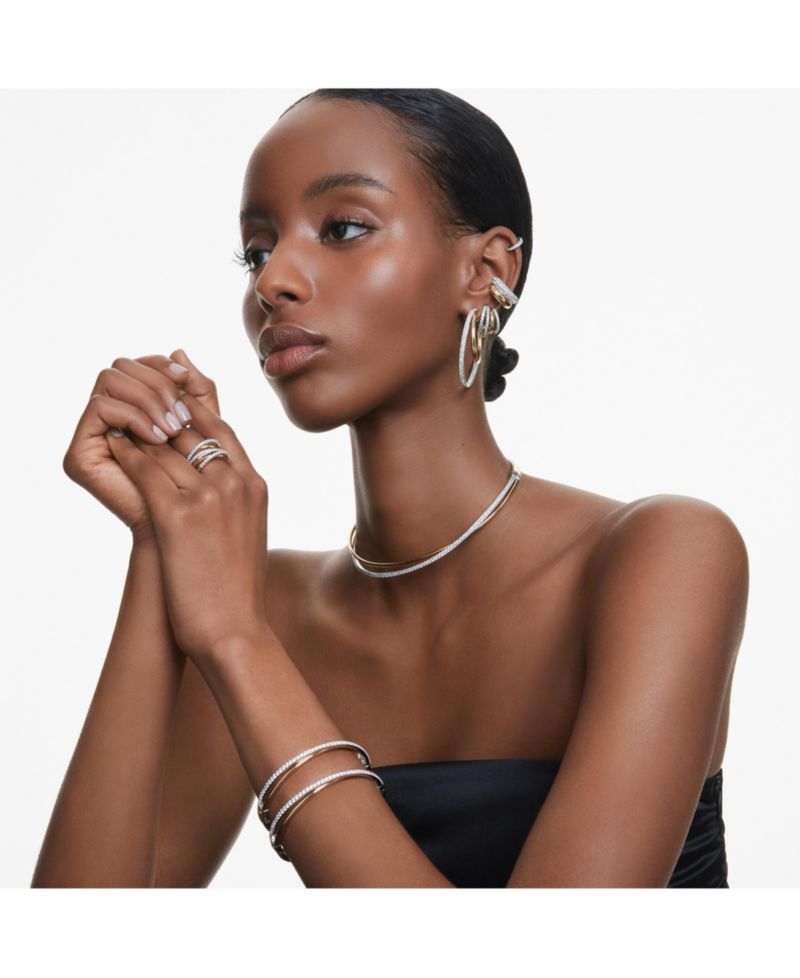 Round Cut Mixed Metal Finish Hyperbola Hoop Earrings