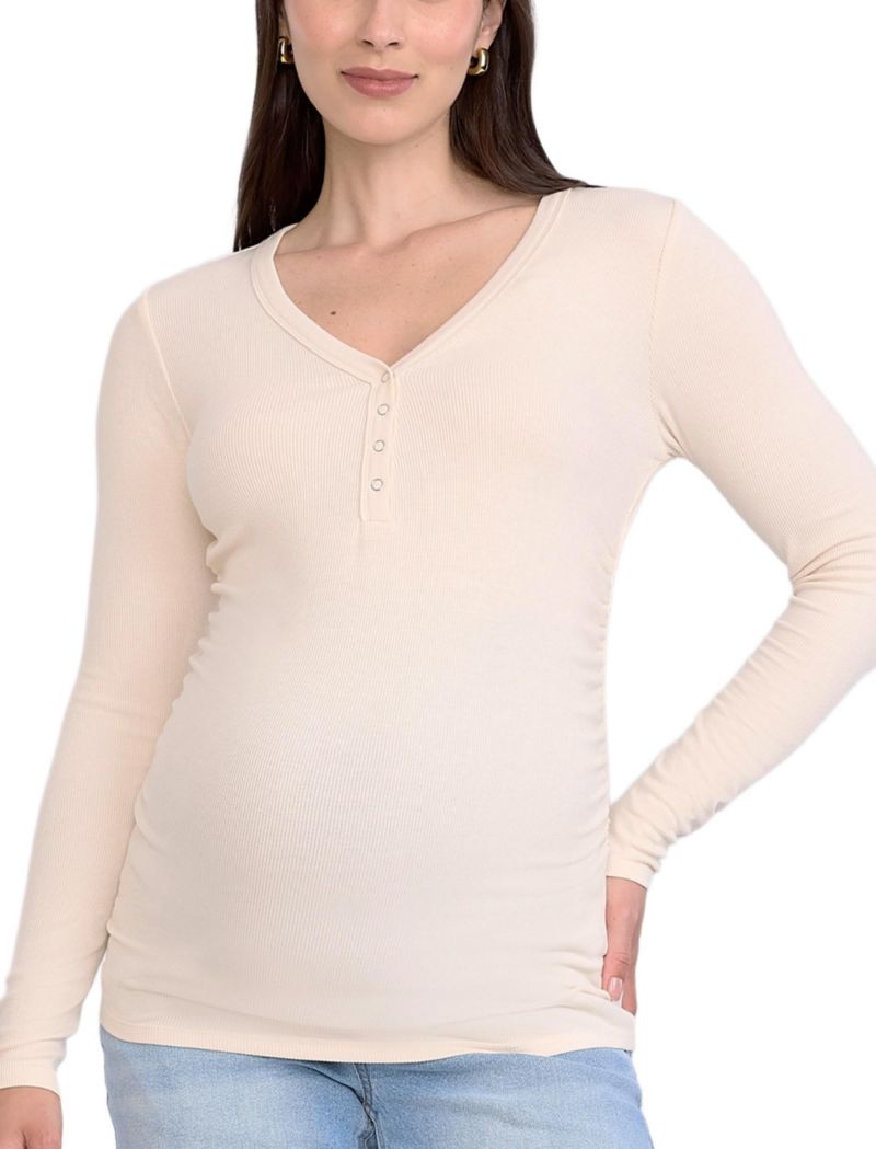 Women's V-Neck Side-Ruched Long Sleeve Henley Tee - Motherhood