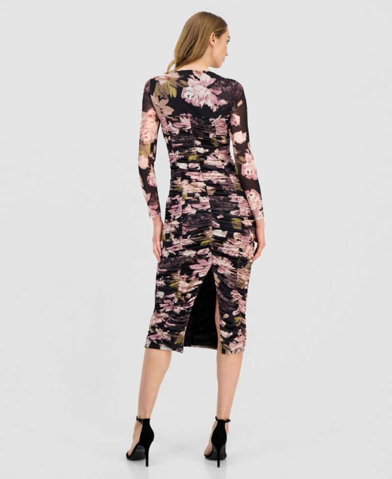 Women's Square-Neck Ruched Midi Dress
