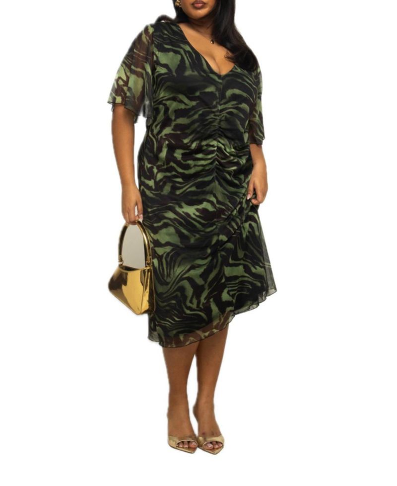Women's Zebra Print Mesh Midi Dress