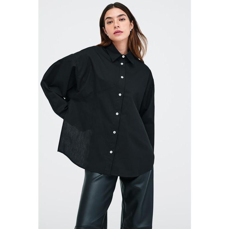 Women's Ezra Cropped-Back Cotton Poplin Button-Up Shirt with Dolman Sleeves