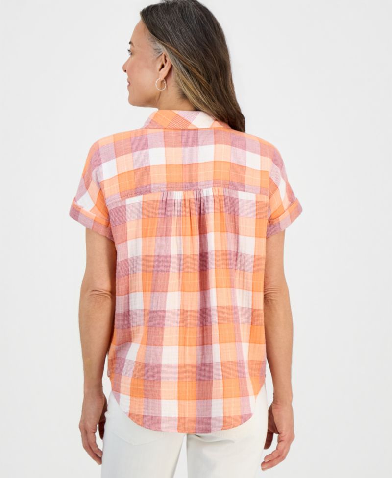 Petite Plaid Button-Up Cotton Camp Shirt