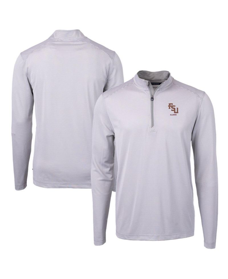 Men's Gray Florida State Seminoles Alumni Logo Dry Tec Virtue Eco Pique Micro Stripe Quarter-Zip Pullover