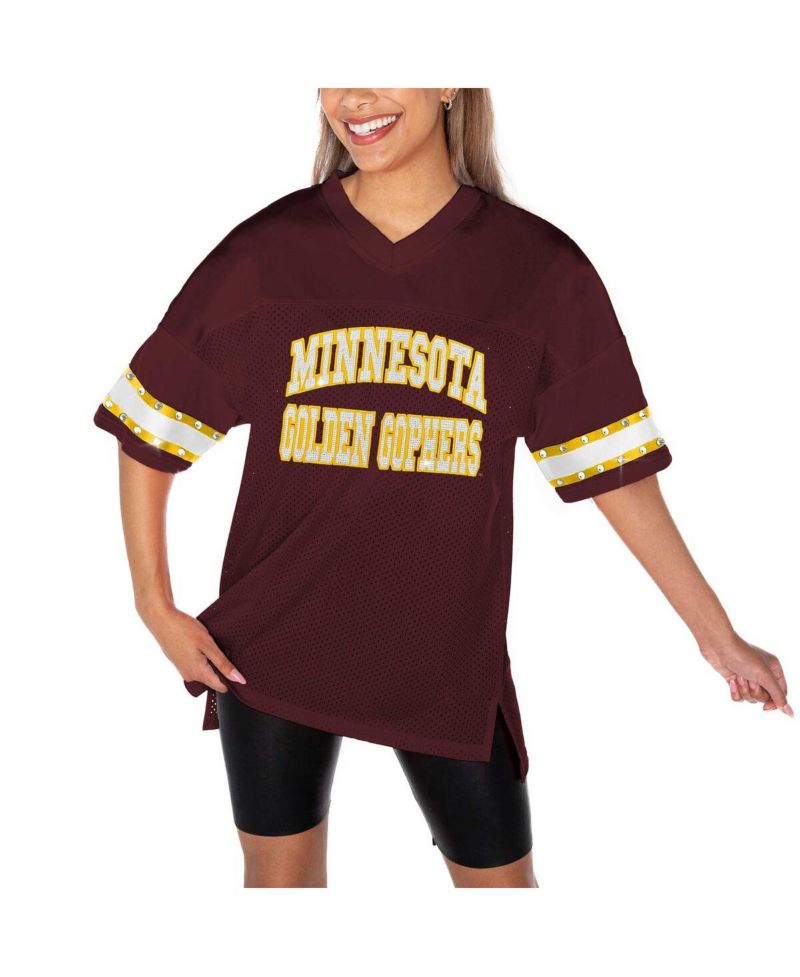 Women's Maroon Minnesota Golden Gophers Until Kickoff Rhinestone Fashion T-Shirt