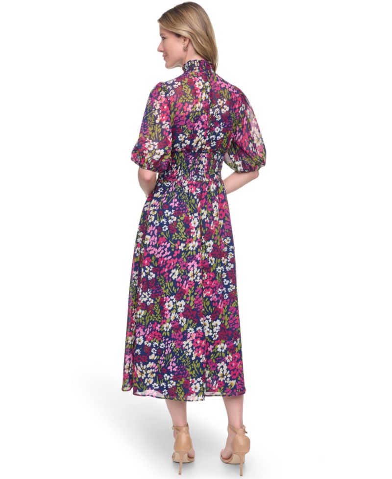 Women's Mock-Neck & Smocked Waist Maxi Dress