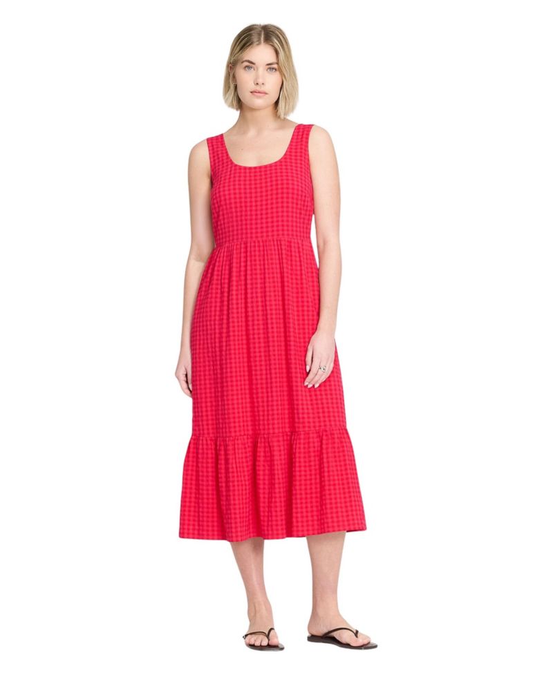 Women's Cara Gingham Seersucker Sleeveless Midi Dress