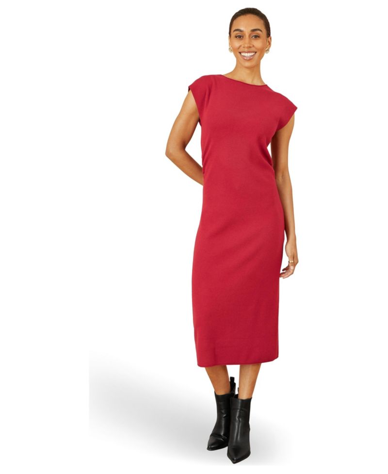 Women's Knitted Ruched Midi Dress