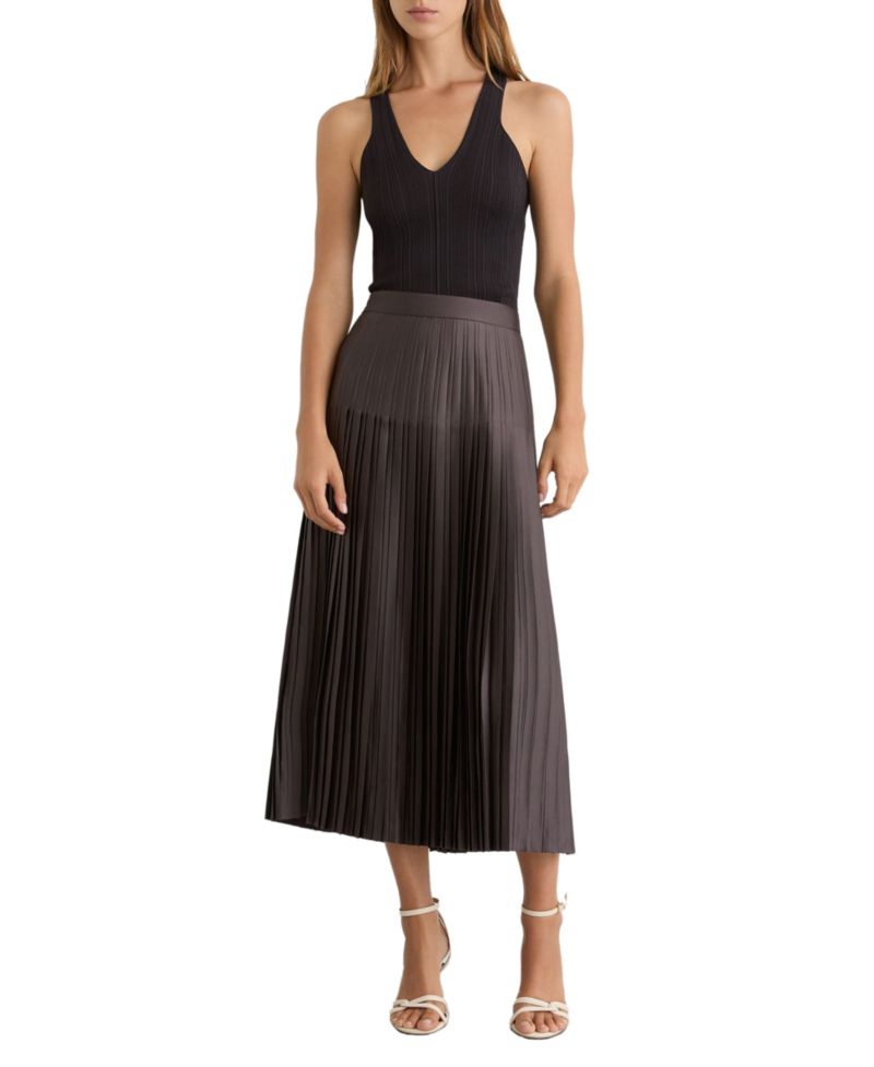 Women's Savannah High-Waisted Pleated Midi Skirt with Side Slit