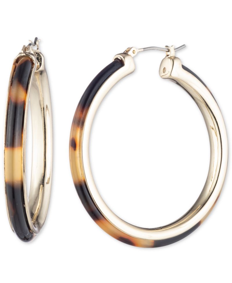 Gold-Tone Tortoise-Look Medium Hoop Earrings, 1.7"