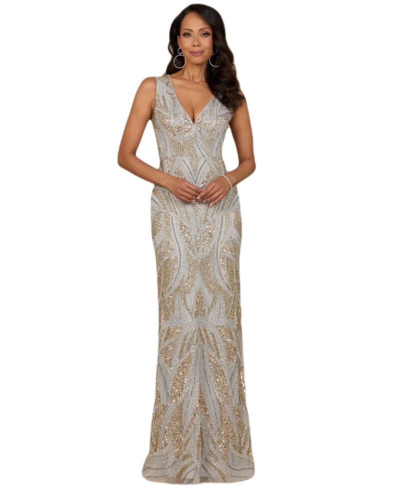 Women's Beaded V-Neck Gown
