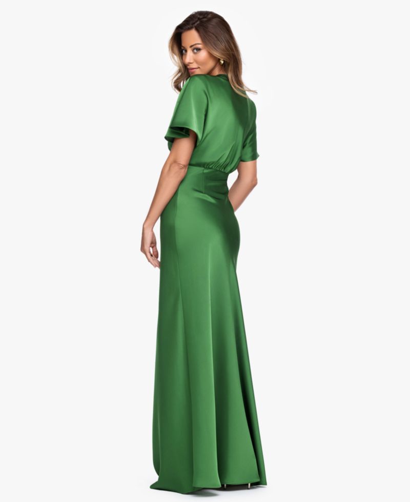 Women's V-Neck Flutter-Sleeve Gown