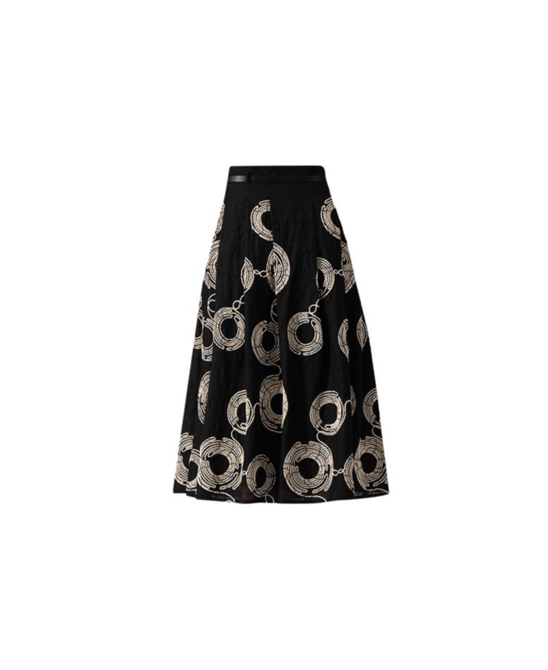 Women's Embroidered Midi Skirt with Belt