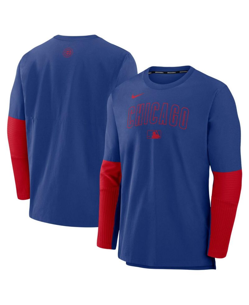 Men's Royal/Red Chicago Cubs Authentic Collection Lightweight Player Tri-Blend Performance Pullover Sweatshirt